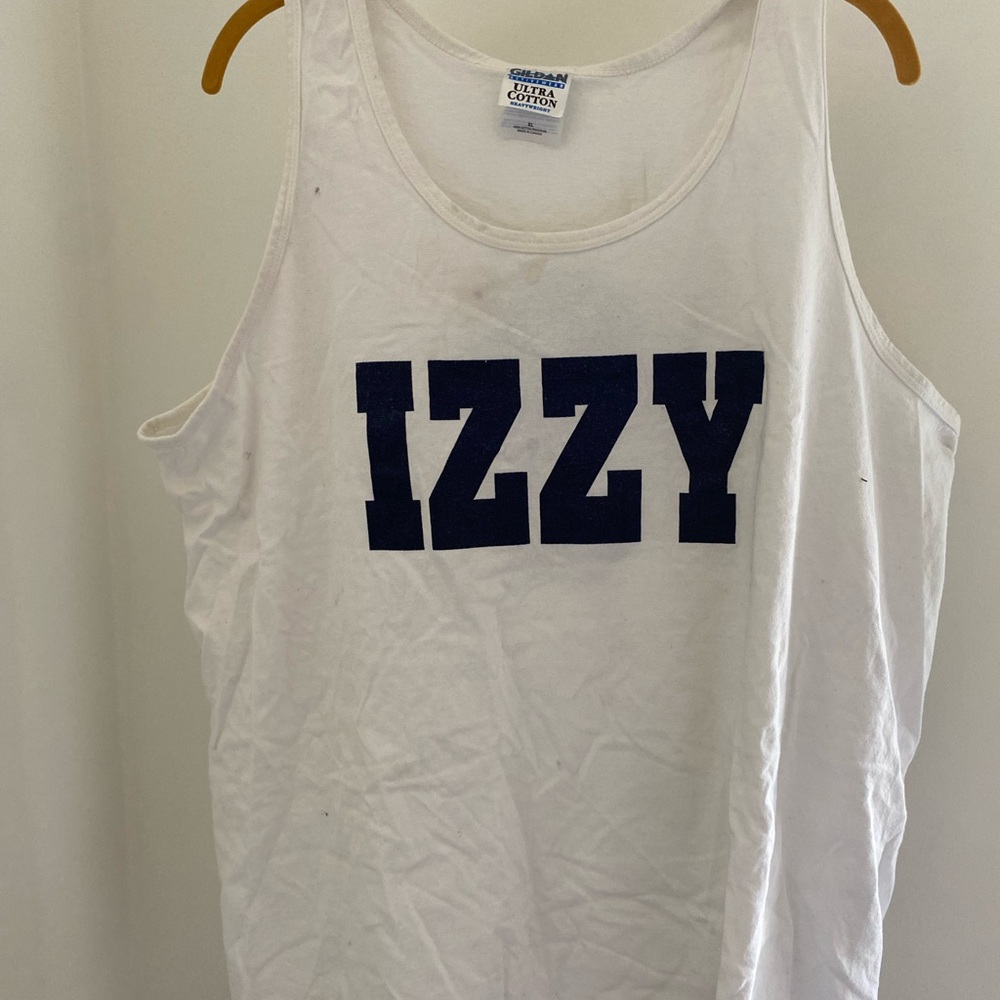 Gildan White Tank Top with Blue Print